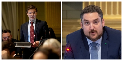 Ruben Schuler (FDP) links, Mirco Gerig (SVP) rechts. 