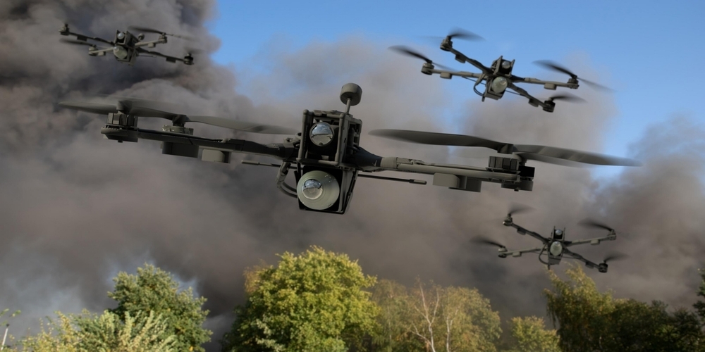 Symbolbild: Schwarm von Kampfdrohnen im Einsatz