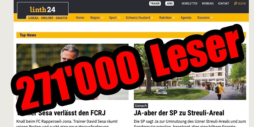 Die 271'000 Leser von Linth24 haben im Oktober im Durchschnitt je 4.5 Seiten geöffnet 