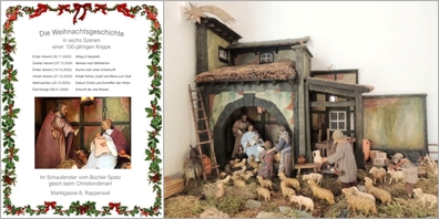 Gesamtansicht und Flyer mit der Übersicht zu den sechs dargestellten Szenen.