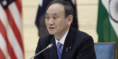 ARCHIV - Yoshihide Suga, Premierminister von Japan, nimmt an einer Videokonferenz der Quad-Regierungschefs teil. Foto: Pool/ZUMA Wire/dpa