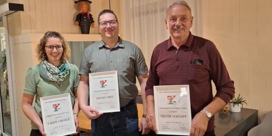 Jahresmeisterschaft v.l.: Karin Eberle (2.Rang), Bruno Frei (Schützenkönig 2025) und Viktor Schürpf (3. Rang);