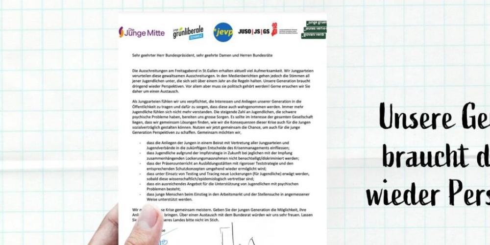 Die Spitzen der Jungparteien von Mitte, Grünliberalen, EVP, SP und den Grünen fordern in einem Brief einen Austausch mit dem Bundesrat.