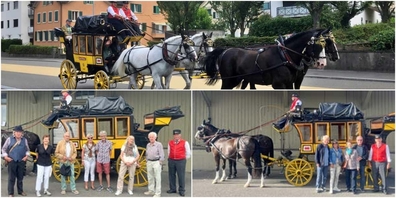 Jedes Jahr kommt die alte Postkutsche zum Einsatz (o.). Auch dieses Jahr nahmen wieder Jubilarinnen und Jubilare an einer Kutschenfahrt teil (u.).
