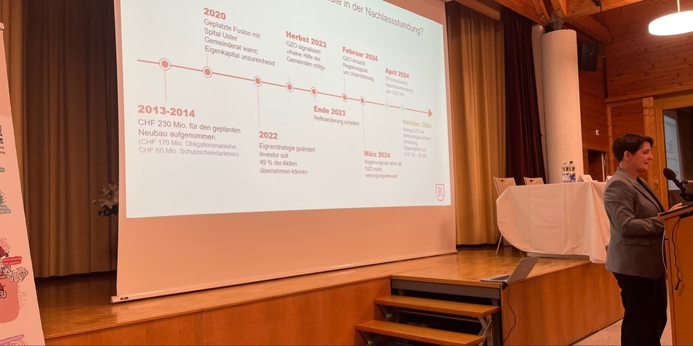 Rütis Gemeindepräsidentin Yvonne Bürgin erläuterte den Anwesenden, warum sich der Gemeinderat gegen den GZO-Kredit ausgesprochen hat.