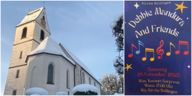 Das Plakat kündigt das Weihnachtskonzert in der Kirche Bollingen an.
