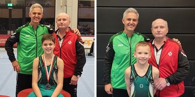 Im Bild v.l.: Elisah Calzaferri und Finn Hollauf mit Trainer.