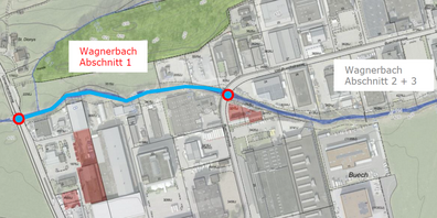 Die Baulinien im Abschnitt 1 des Wagnerbachs bei Buech müssen angepasst werden.