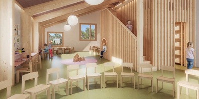 Visualisierung Neubau Doppelkindergarten Neugasse, Oberuzwil.