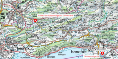 Übersicht. (Karte aus dem Dokument Abbau- und Deponieplanung Sonnenfeld,  Ermenswil)