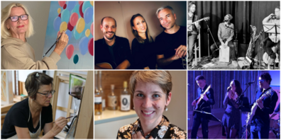 Das Festwochenende in Schänis bietet Vorträge, Musik und Kunst für alle Generationen. v. l. n. r.: Anette Swerissen, Heer/Jud Acoustic, Fishermen & Friends, Christa Kronig-Gsell, Conni Kälin und Double-Bubble & Friends