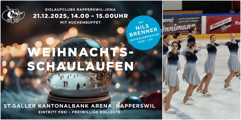 Die Eislaufclubs Rapperswil-Jona freuen sich auf ihren Besuch! Bild rechts: Schaulaufen vom 9. März 2025 (Archivbild).