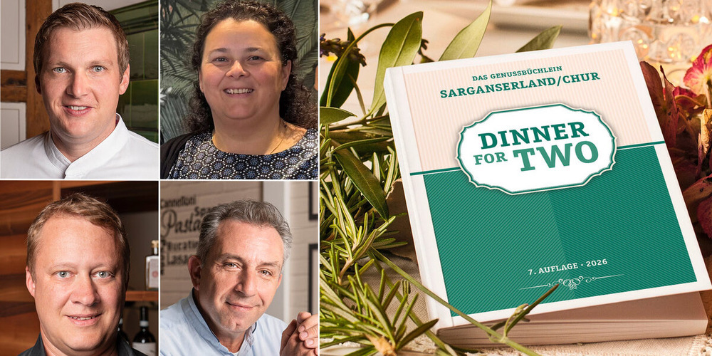 Stehen im und hinter dem Genussbüchlein: Thomas Dolp, Marco Biasi, Danilo Sangrigoli und Judith Zacharias (von links oben im Uhrzeigersinn).