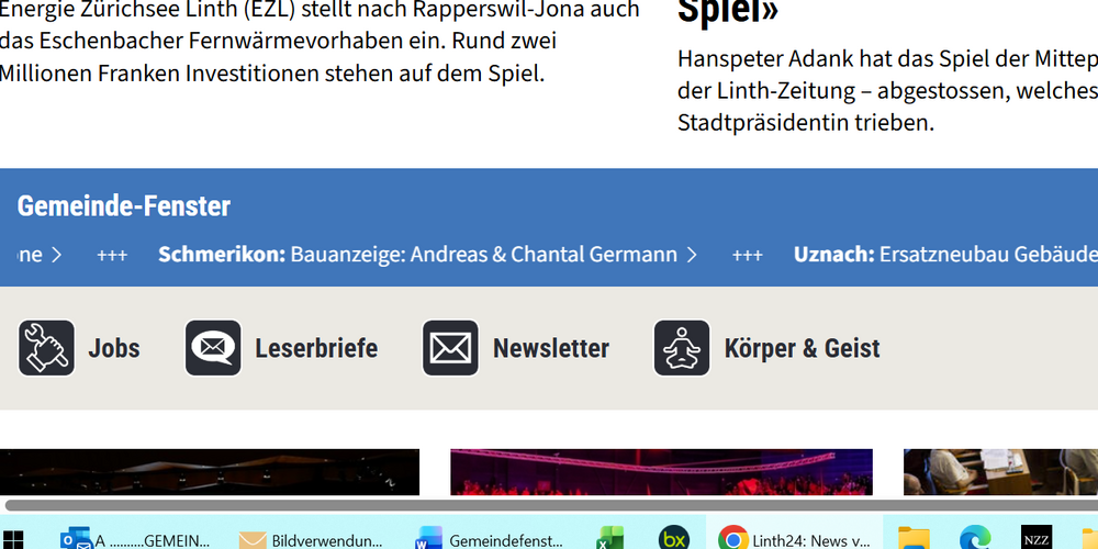 Der neue News-Ticker von Linth24 zum Gemeinde-Fenster.