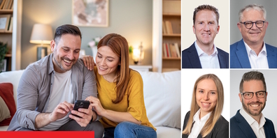 Ihre lokalen Expertinnen und Experten beraten Sie kompetent und ganzheitlich: Martin Hefti (Raiffeisenbank Rapperswil-Jona), Janine Jud (Raiffeisenbank Benken), Thomas Bitschnau (Raiffeisenbank am Ricken) und Daniel Heinrich (Raiffeisenbank Schänis-Amden).