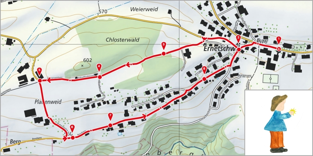 Auf dem Weg wird die Geschichte «Der allererste Weihnachts-Strohstern» erzählt.