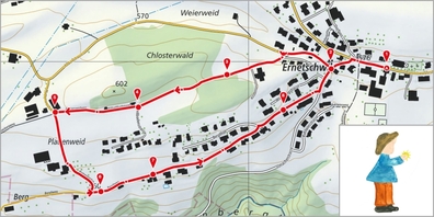 Auf dem Weg wird die Geschichte «Der allererste Weihnachts-Strohstern» erzählt.