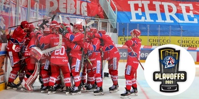 Jubelnde SCRJ Lakers nach dem Sieg der Pre-Playoffs gegen Biel. Kann der SCRJ auch nach der Playoffserie gegen den HC Lugano jubeln?