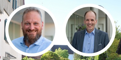 Der amtierende Gemeindepräsident Thomas Huber (links) und der Herausforderer Patrick Gotting (rechts)