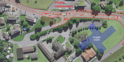 Die neue Verkehrsführung rund um das geplante Verwaltungs- und Sicherheitszentrum Kaltbach.