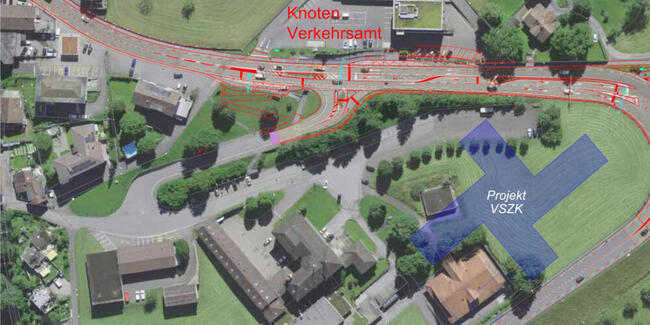 Die neue Verkehrsführung rund um das geplante Verwaltungs- und Sicherheitszentrum Kaltbach.