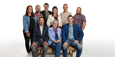 Oben (v.l.). Claudia Egli, Thomas Egli, Hansruedi Erzinger, Susanne Gerber, Philippe Délitroz, Florian Müller. Unten (v.l.): Marcel Andri, Lisa Dietrich, Beat Fuhrer.