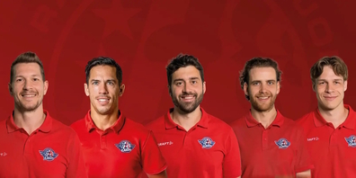 Coachen auch nächste Saison: (v.l.) Yannick Blaser (U21), Kevin Parada (U18), Thomas Büsser (U16), Valentin Lüthi (U14) und Gianluca Schaub (Athletik).