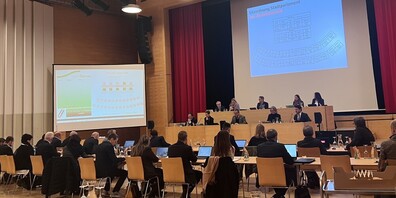 Das Stadtparlament Gossau und der Stadtrat bei der konstituierenden Sitzung für das Jahr 2026 im Fürstenlandsaal.