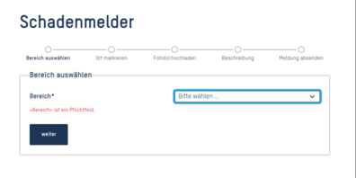 Mit dem neuen Schadenmelder können Mängel im öffentlichen Raum einfach online gemeldet werden.