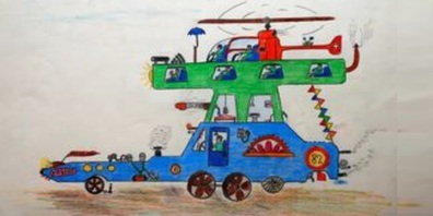 Eine der 1'111 Kinderzeichnungen, die im Zeughaus Teufen in der Ausstellung «Zeichen der Zeit» gezeigt werden.