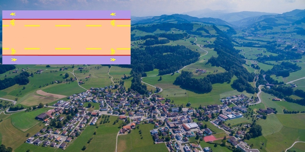 Bütschwil-Ganterschwil mit Kernfahrbahn (symbolmässig).