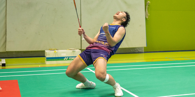 Gross ist die Freude und Erleichterung bei Mochamad Rehan Diaz über den Sieg im Doppel.