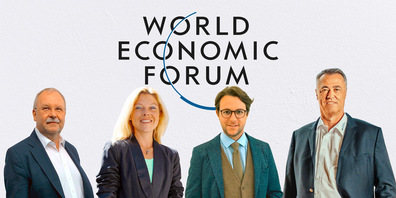 WEF-Bekenntnis löst in Davos positive Reaktionen aus.(v.l.n.r. Alois Zwinggi, Managing Director des WEF, Tamara Henderson, Präsidentin des Hoteliervereins Hotel-Gastro Davos (HGD), Philipp Wilhelm, Landammann Davos, Reto Branschi, CEO/Direktor Destination Davos Klosters)