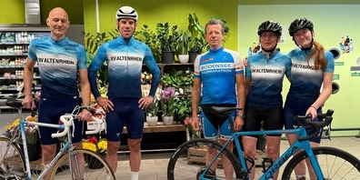 Die OK-Mitglieder: Matthias Huber, Thomas Litscher (Präsident RV Altenrhein), Markus Gähwiler (OK-Präsident), Michaela Huber (Materialchefin) und Judith Huber (Frauenrennen); auf dem Bild fehlen Urs Graf (ex-Nationaltrainer MTB), Tino Richter (Digital) und Thomas Steinmann (Aktuar)