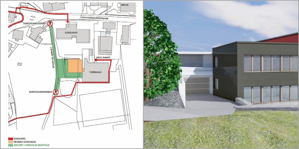 Die Zugänglichkeit zur Schulanlage Ernetschwil ist während der Bauzeit eingeschränkt.