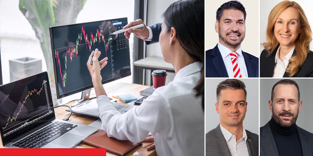 Ihre lokalen Expertinnen und Experten beraten Sie kompetent und ganzheitlich: Peter Rüegg (Raiffeisenbank Rapperswil-Jona), Sean Streuli (Raiffeisenbank Schänis-Amden), Daniela Kündig Brunschwiler (Raiffeisenbank Benken) und Nicolas Benz (Raiffeisenbank am Ricken).