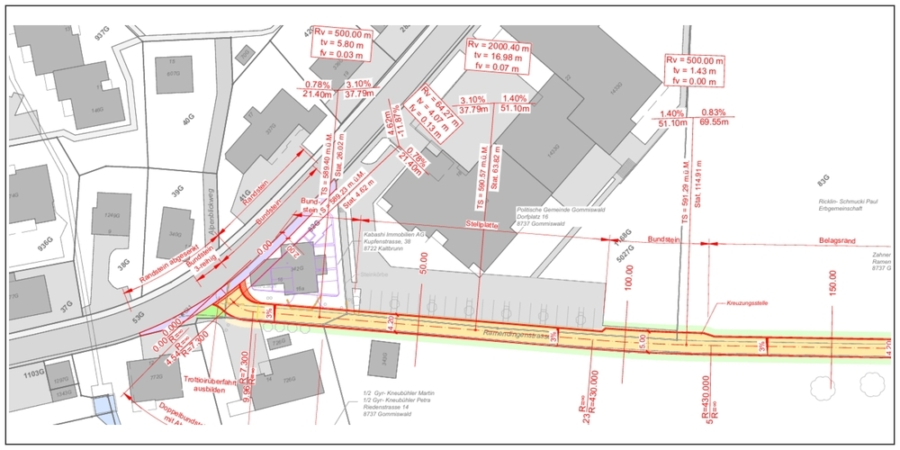 Sanierung Ramendingenstrasse: Ausschnitt Situation Strassenbau.