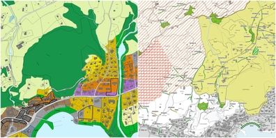 Ausschnitte aus dem Zonenplan Siedlung und dem Schutzverordnungsplan Teil Landschaft