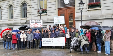 Die Windkraft-Gegner protestieren in Glarus und reichen die Petition ein.
