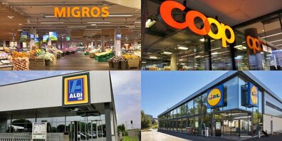 Gemäss einer Studie von Marketagent.com Schweiz sind die vier beliebtesten Lebensmittelgeschäfte in der Schweiz Migros, Coop, Lidl und Aldi.