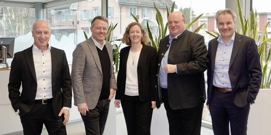 Bankleitungen: v.l. Peter Schmucki-Steger, Benken; Markus Jäger, Rapperswil-Jona; Eveline Rüegg, am Ricken; Rolf Güntensperger und Herbert Zahner (Schänis-Amden).