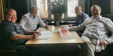 Peter Truttmann, Co-Präsident EDJV, Reto Müller, EDJV-Mitglied und «Jassonkel», Daniel Schaffner, AGMüller,  und Bruno Widmer, Visana