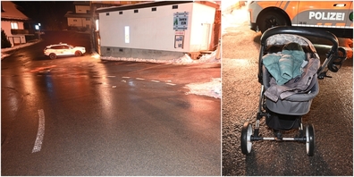 Das Auto erfasste die Fussgängerin und den Kinderwagen.